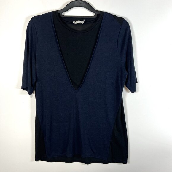 Vince stretch black navy blue V-neck Stretch tunic knit blouse Women’s size S - Picture 1 of 10
